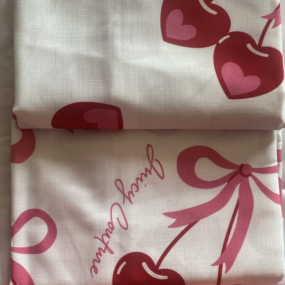 Juicy Couture Pink & Red Cherry Bows Shower Curtain with Hooks Set